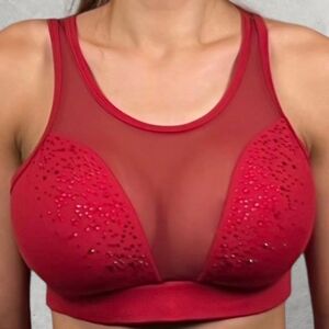 Chic Red Mesh Embellished Bra